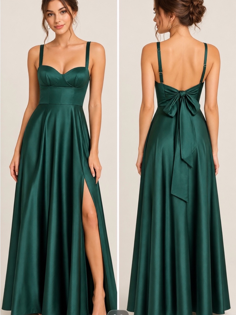 Pearl Moon NWT Green Satin Maxi Dress Tie Back Size 0